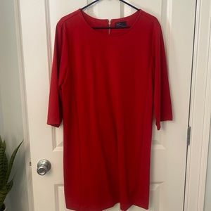Red ponte knit shift dress